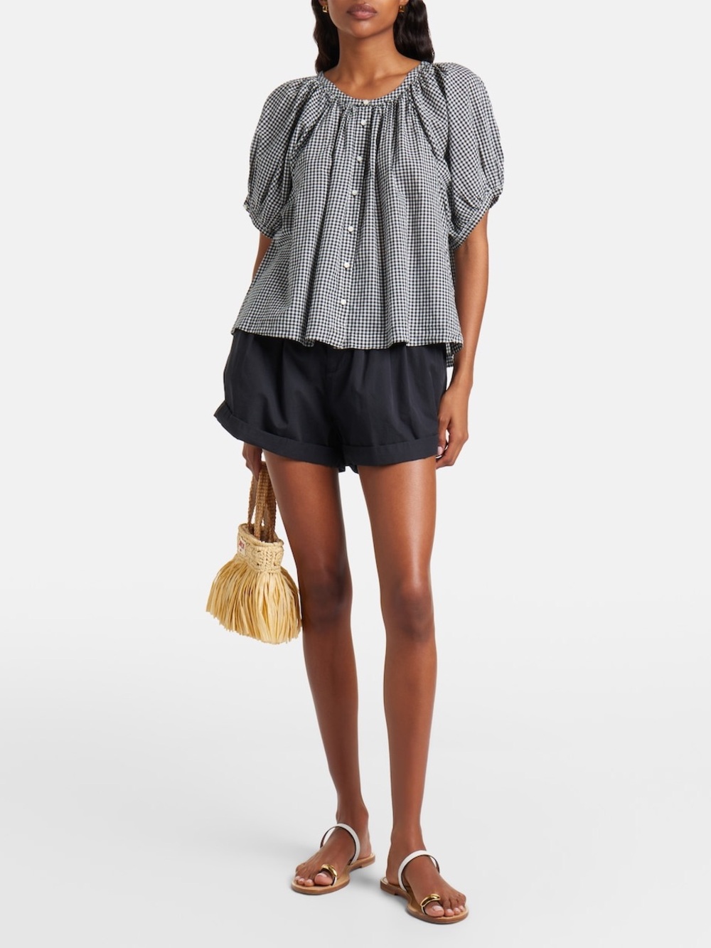 Doen June gingham cotton-blend top Size M